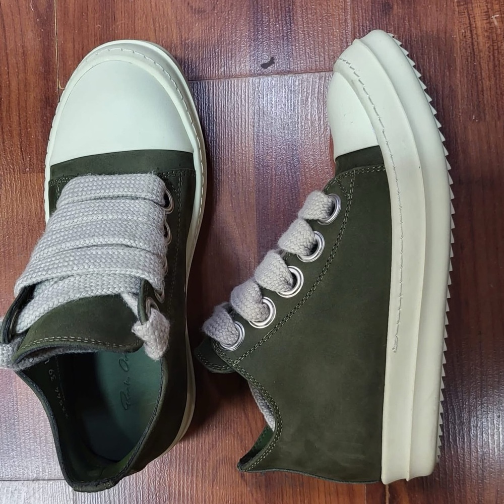 Rick Owens Green and Cream Sneakers
